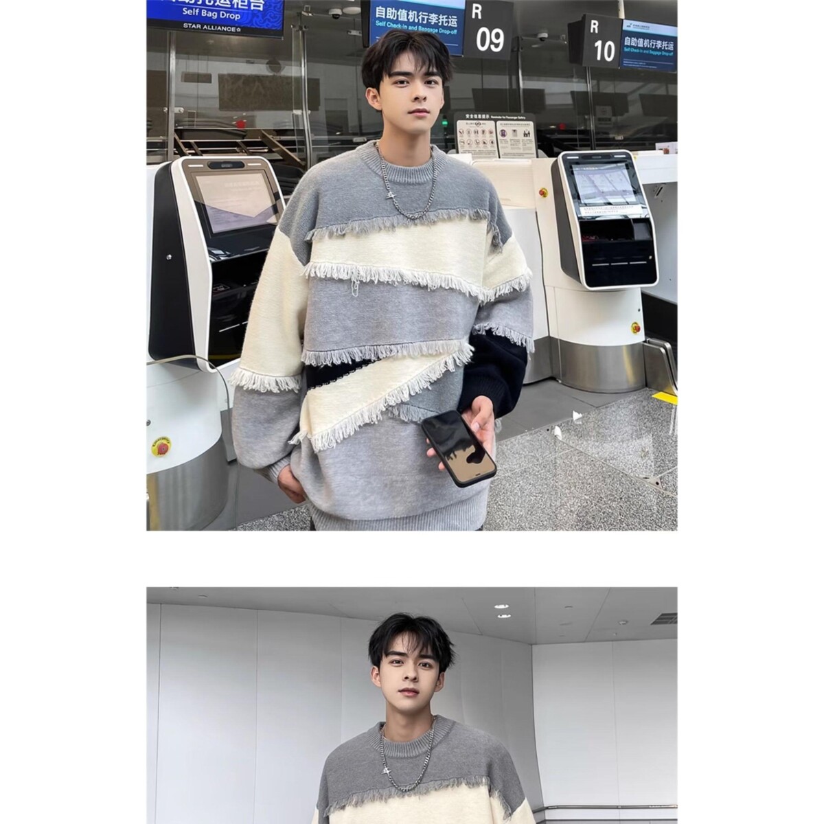 1506/QHLMY5190/P60慵懒风渐变色时尚毛衣男秋冬季圆领针织衫外,男装针织衫/毛衣,星座1506