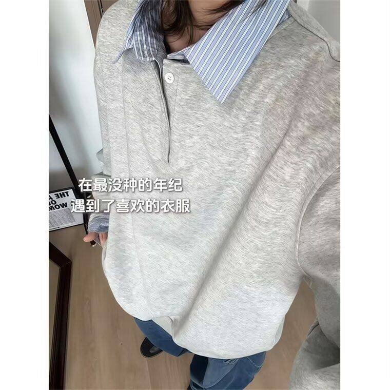 1506/QY66240/P49假两件条纹拼接卫衣男女休闲百搭长袖上衣1,男装Polo衫,星座1506