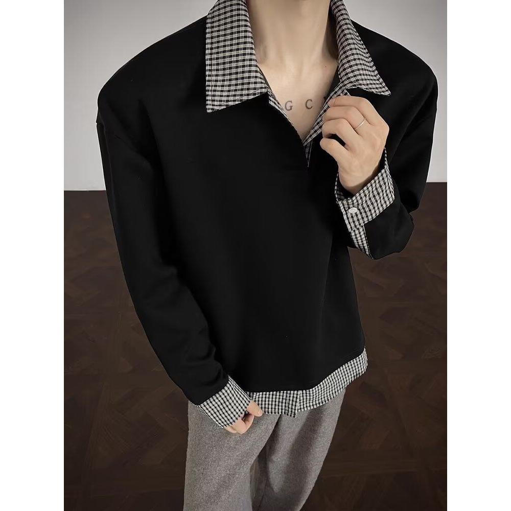 1506/QC1950/P45假两件卫衣男女重磅宽松休闲百搭情侣打底上衣1,男装T恤,星座1506