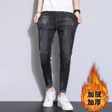 1506/Q1815加绒0/P49秋冬季牛仔裤男士加绒潮牌修身小直筒长裤1，男装牛仔裤，星座1506