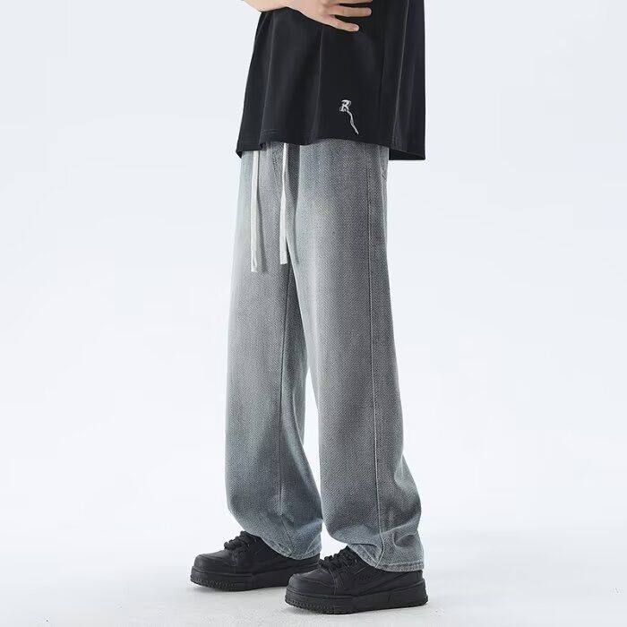 1506/QK9370/P50星空纹软牛仔裤男款秋松紧腰大码宽松阔腿长裤子图片