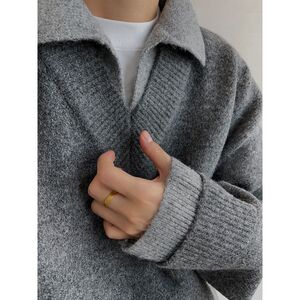 1506/Qk930/P64冬季复古百搭宽松灰色假两件V领撞色针织毛衣男2图片
