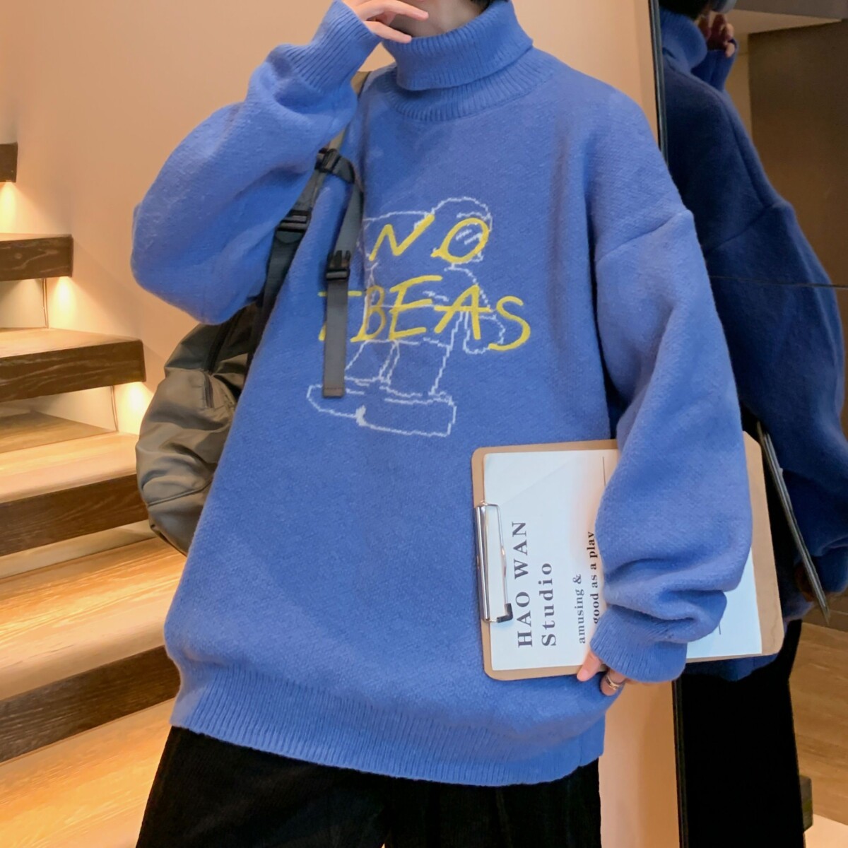 1506/QMY5040/P42纯色落肩圆领针织衫男春秋慵懒风毛衣外套，男装针织衫/毛衣，星座1506