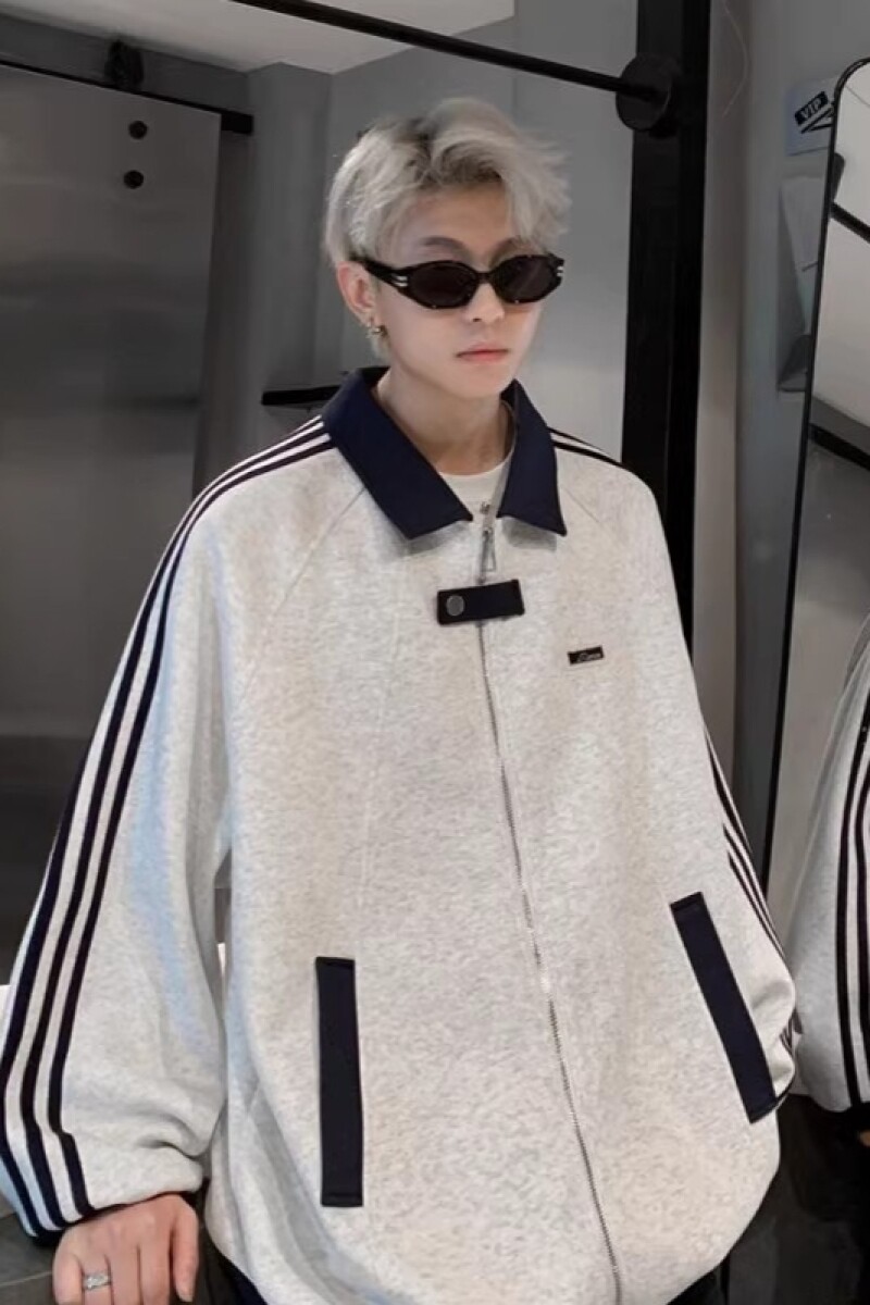 1506/Q83000/P52春秋重磅三条杠开衫卫衣潮牌翻领棒球服外套2,女装短外套,星座1506