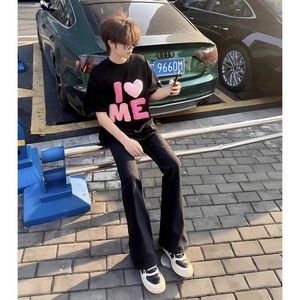 1506/Q10170/P30黑色牛仔裤男夏薄款微喇裤子高街显腿长弯刀裤图片