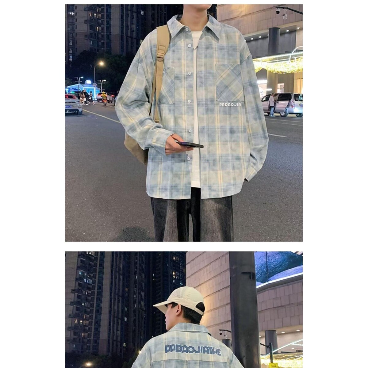 1506/QC420/P42格子长袖衬衫男款秋季美式衬衣宽松休闲工装外套图片