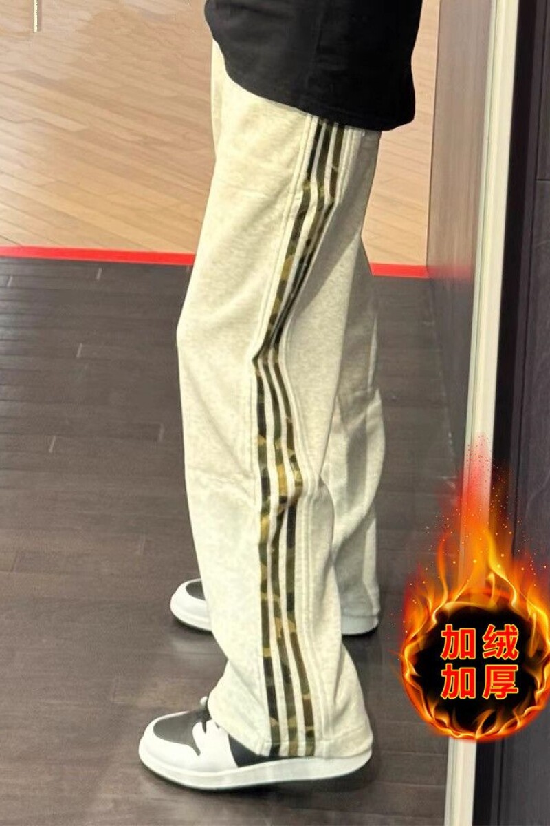 1506/QGK450/P42迷彩条纹白花灰裤子加绒加厚复古重磅潮牌卫裤1,男装休闲裤,星座1506