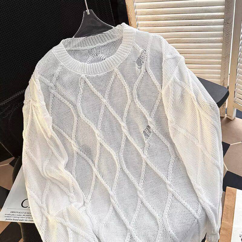 个性拼接男士毛衣冬季新款圆领格纹潮男打底衫港风宽松套头毛线衣,男装T恤,星座1506
