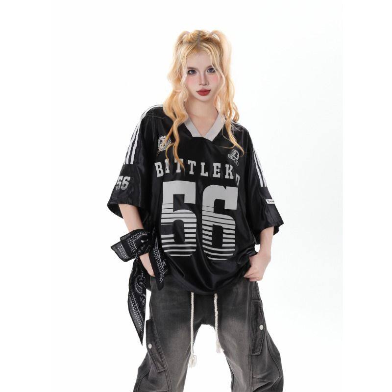 1506/Q212/P50美式撞色V领短袖T恤男女夏宽松运动风情侣装球衣,男装T恤,星座1506