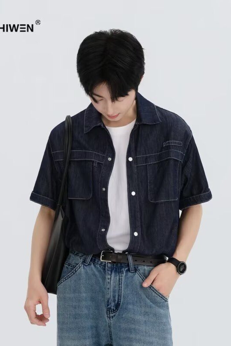 1506/QC1510/P54夏季男士工装牛仔短袖日系百搭衬衣宽松复古衬衫,男装T恤,星座1506