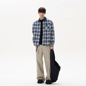 1506/QJ050/P48春秋季灯芯绒领口拼接美式复古做旧长袖衬衫2图片