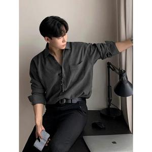 1506/QC550/P42东大门长袖衬衫男简约港风痞帅慵懒阔版休闲衬衣，男装衬衫，星座1506