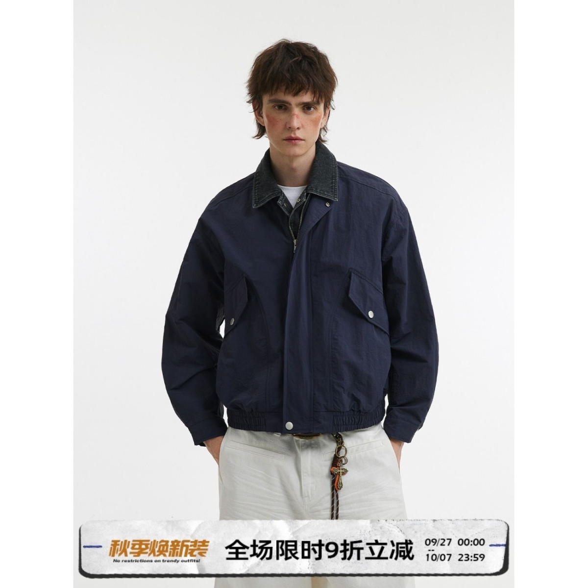 1506/QA2410/P80秋季新款美式纯色假俩件翻领宽松休闲夹克外套男1，男装夹克，星座1506