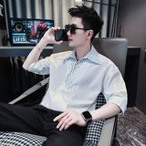 1506/QA67380/P41衬衫男短袖假两件条纹七分袖2025冰丝衣服男装，男装T恤，星座1506