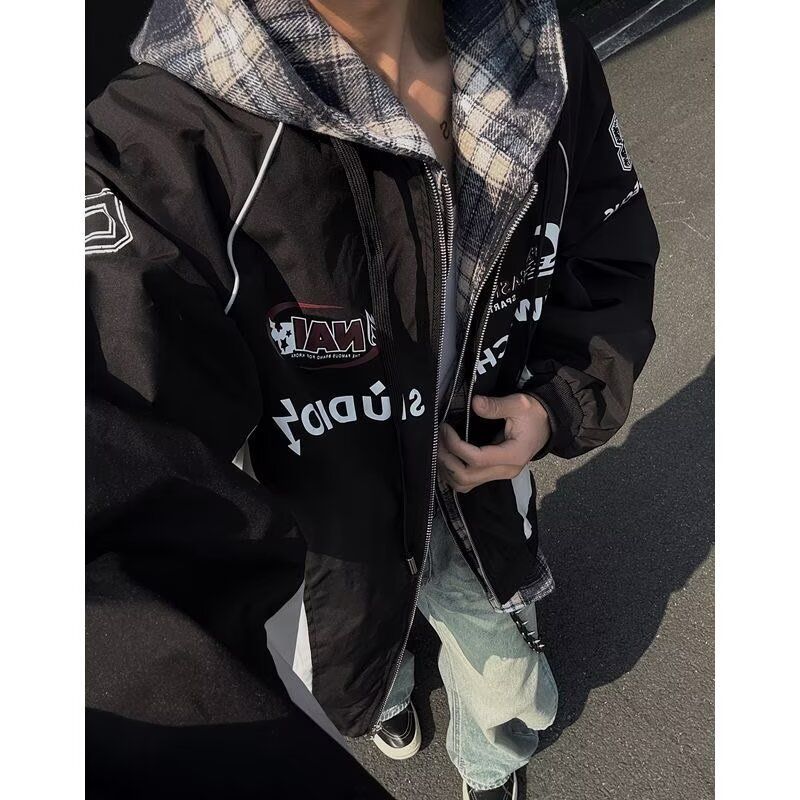 1506/QWT590/P88手绘字母开衫连帽卫衣潮秋宽松长袖外套情侣1,女装短外套,星座1506