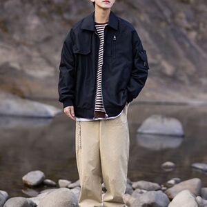 1506/Q6300/P44春秋款工装夹克黑色显瘦衣服宽松翻领外套1图片