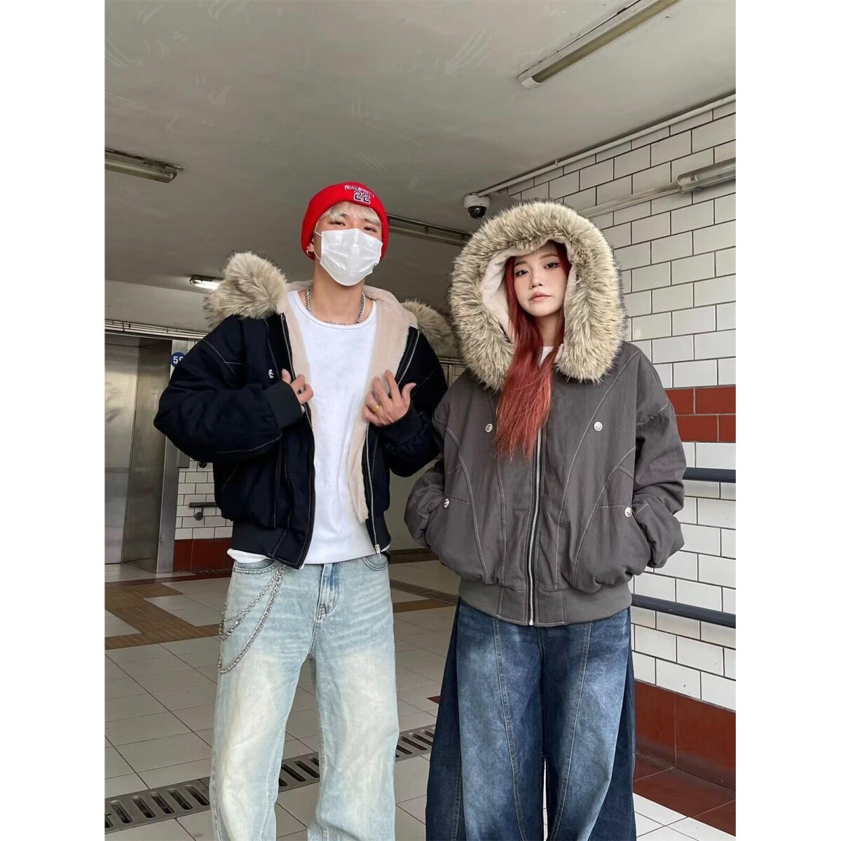 1506/Q86170/P90情侣派克服短款羽绒棉服仿兔毛大毛领连帽男棉衣,男装棉衣,星座1506
