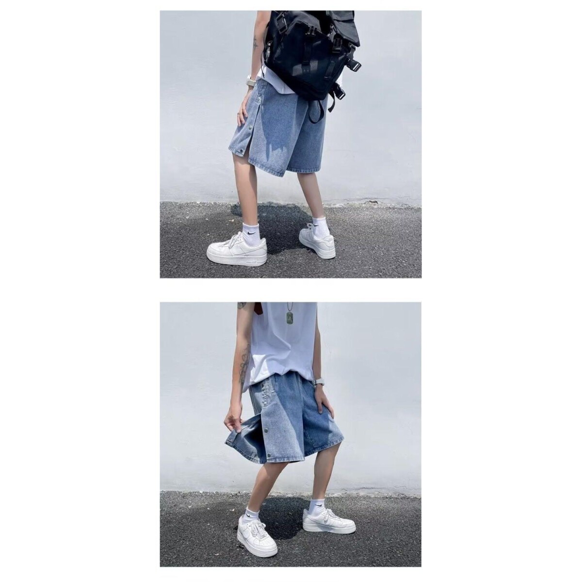 1506/Q304/P42排扣牛仔短裤男潮牌ins五分裤夏外穿薄款阔腿裤子,男装牛仔裤,星座1506