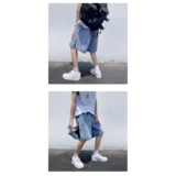 1506/Q304/P42排扣牛仔短裤男潮牌ins五分裤夏外穿薄款阔腿裤子，男装牛仔裤，星座1506