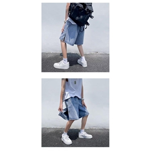 1506/Q304/P42排扣牛仔短裤男潮牌ins五分裤夏外穿薄款阔腿裤子图片