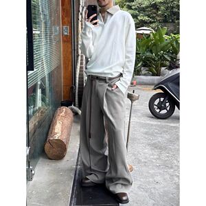千鸟格拼接polo领长袖T恤男款老钱风cleanfit卫衣美式内搭打底衫