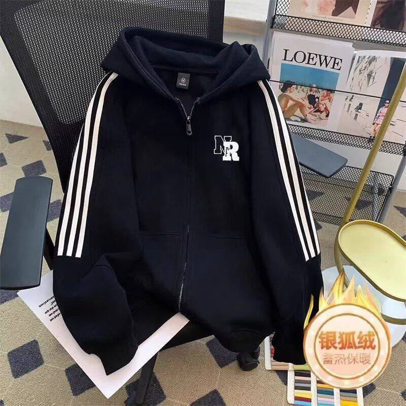 1506/QRL7310/P57新款卫衣港风宽松简约连帽卫衣开衫男女同款1图片