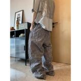 1506/Q311/P50春夏美式复古格子弯刀休闲裤情侣宽松垂感直筒裤，男装休闲裤，星座1506
