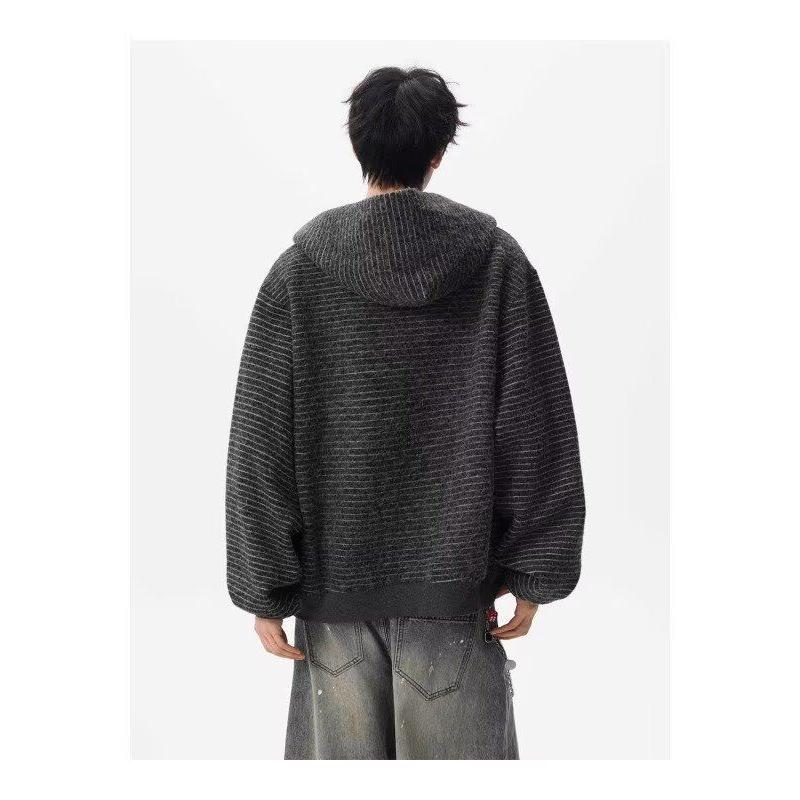 1506/QY400/P57复古条纹开衫卫衣男秋季高街慵懒风情侣外套，女装短外套，星座1506
