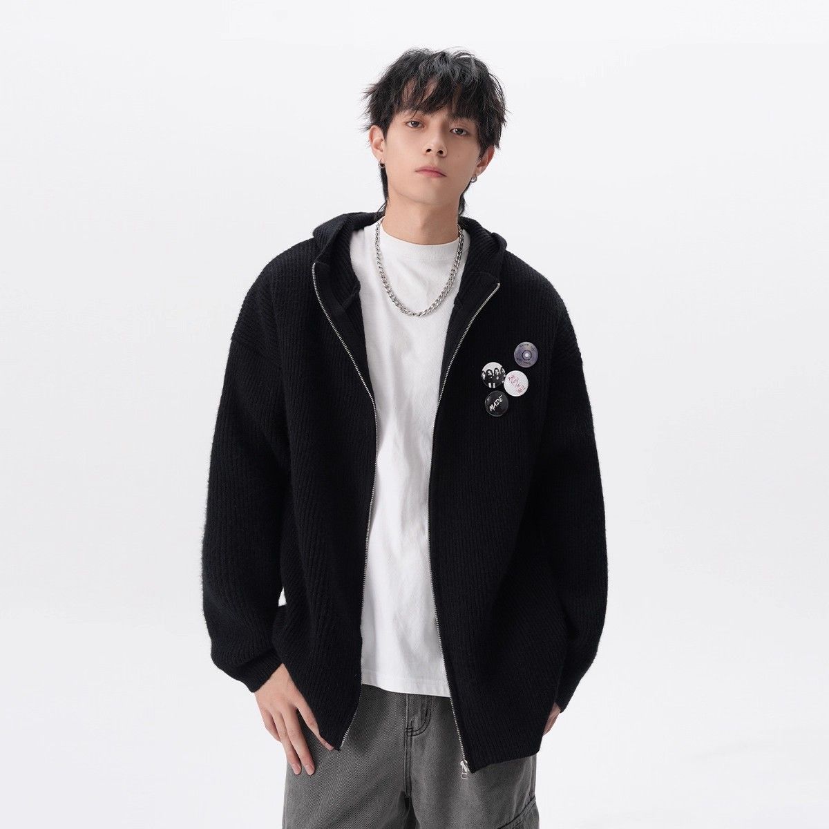1506/QL1080/P62美式针织开衫外套男秋冬季潮牌毛衣连帽外套2，男装针织衫/毛衣，星座1506