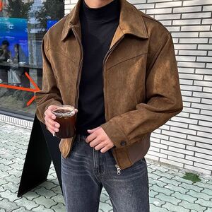 1506/Q73880/P59外套高级男棕咖色潮牌翻领夹克春秋百搭男款上衣图片