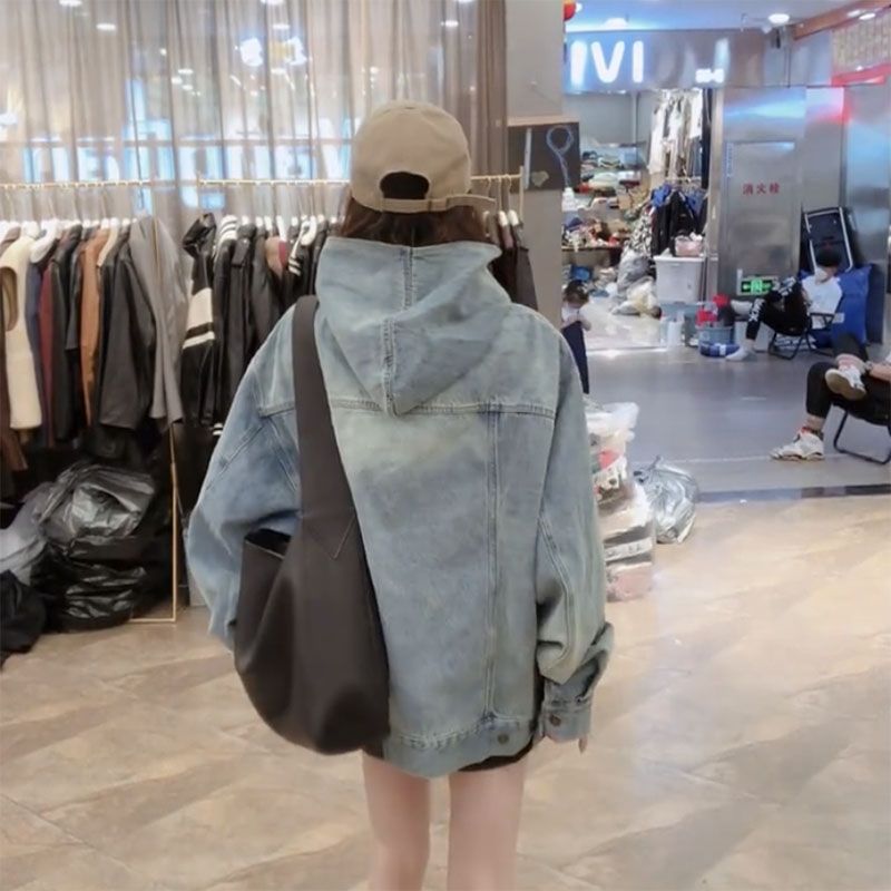 1506/QJK070/P62水洗做旧连帽中长款牛仔夹克外套男女百搭连帽,男装工装外套,星座1506