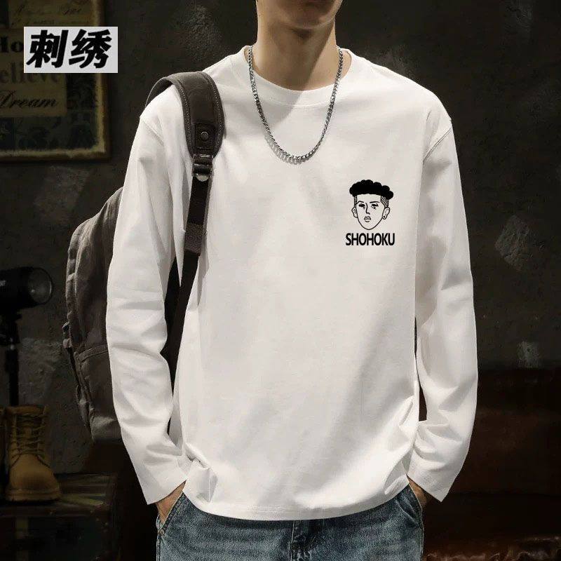 1506/QUT90050/刺绣P39美式复古长袖t恤男2025秋打底衫全棉体恤图片