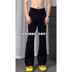 1506/Q9990/P26黑色微喇修身直筒长裤美式高街弯刀休闲裤子1
