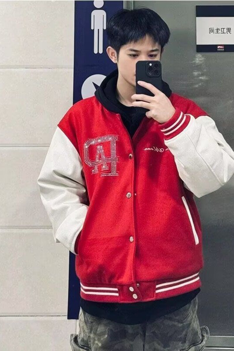 1506/QWT830/P66美式拼接撞色钉珠皮袖棒球服男夹克外套,男装夹克,星座1506