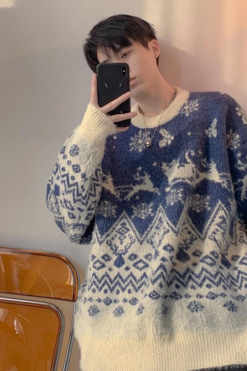 1506/QMY5230/P48复古麻花宽松毛衣男女情侣春秋打底圆领针织衫,男装T恤,星座1506
