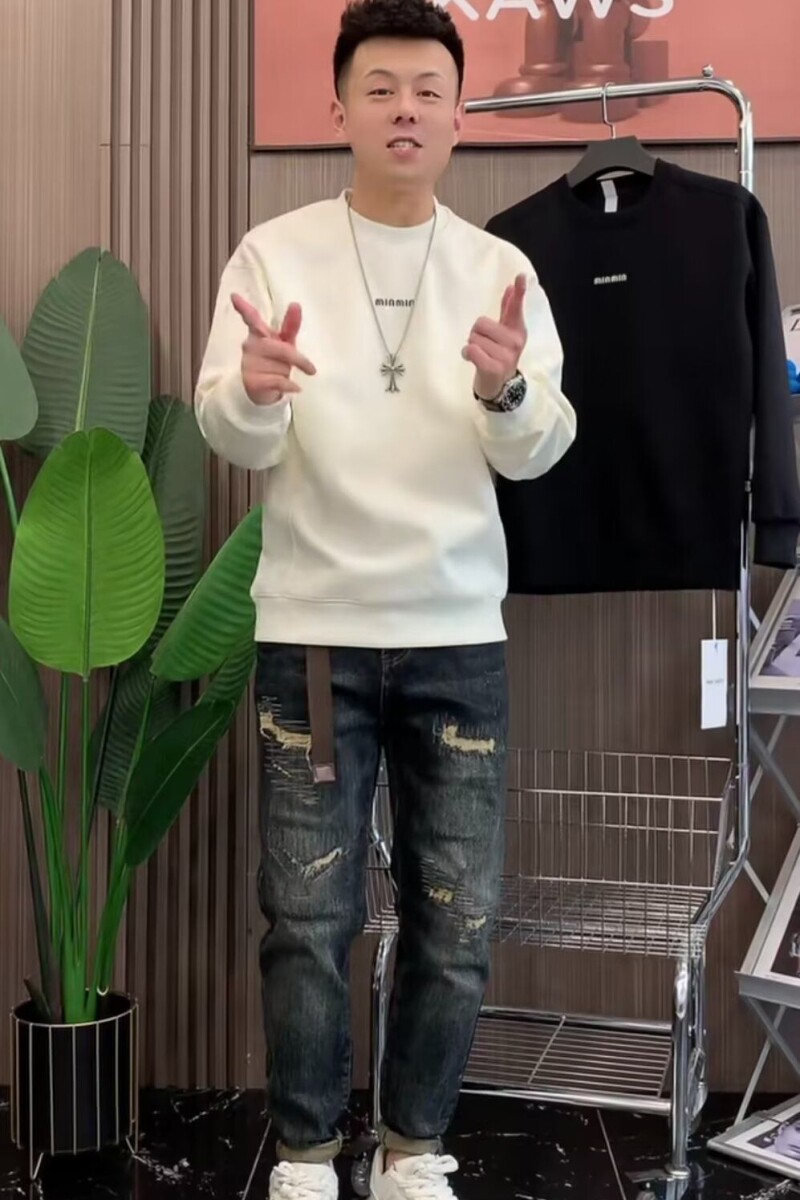 1506/QW6010/P37印花秋冬卫衣男春秋季韩版新款圆领宽松上衣图片