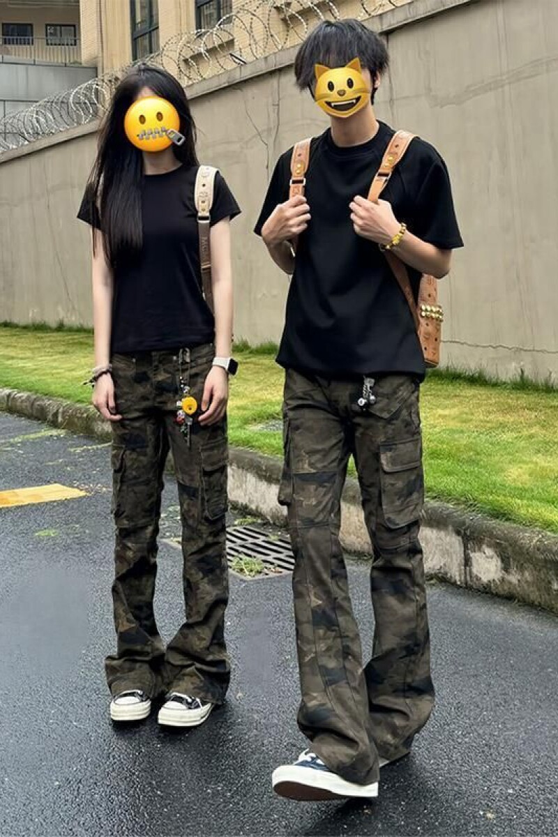 美式高街迷彩牛仔裤男款夏季薄款工装裤子修身窄版休闲直筒微喇裤,男装工装外套,星座1506