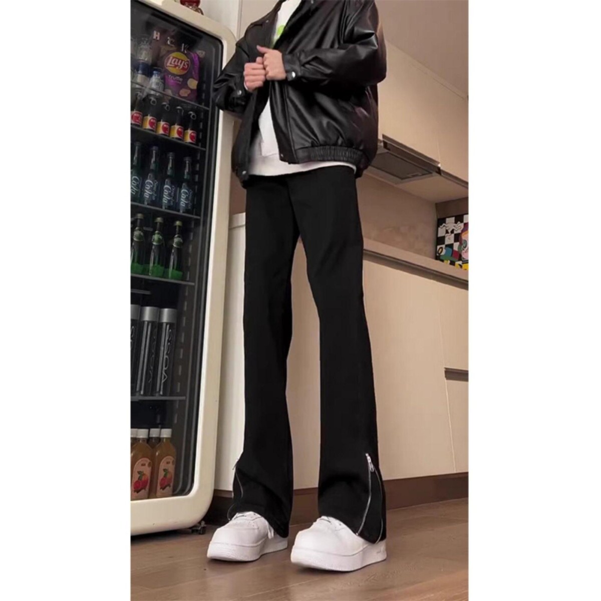 欧美风裤子高街潮侧边拉链牛仔裤微喇裤1,男装牛仔裤,星座1506