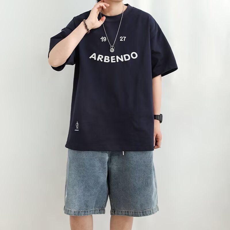 1506/Q339/P35短袖t恤男潮牌夏季宽松五分袖潮流ins简约印花上衣,男装T恤,星座1506