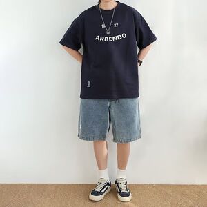 1506/Q339/P35短袖t恤男潮牌夏季宽松五分袖潮流ins简约印花上衣图片
