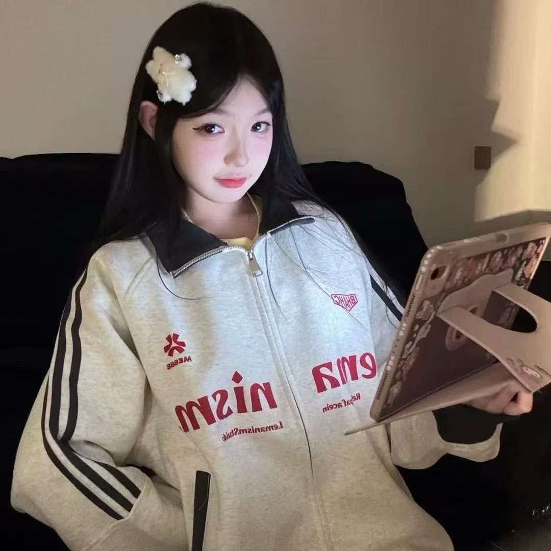 1506/Q6130/P61潮牌情侣美式复古赛车LOGO卫衣三条杠条纹帽衫,男装卫衣,星座1506