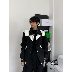 1506/Qwt160/P55男装拼色夹克男休闲宽松翻领外套1图片