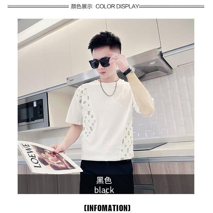 1506/Q238/P39夏季短袖t恤男装半袖拼接体恤2025潮牌ins衣服,男装T恤,星座1506