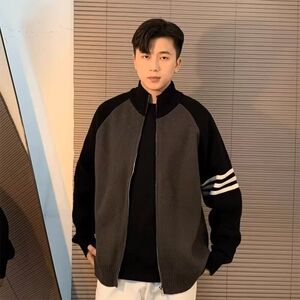 1506/QLD750/P54立领撞色针织外套男生休闲毛线衣服冬装2
