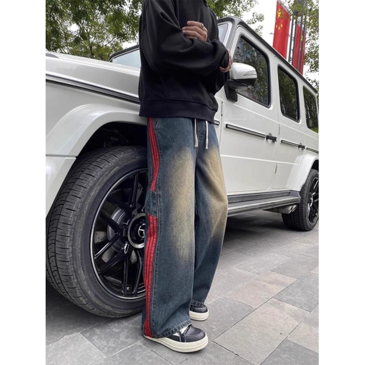 1506/QY6010/P46美式复古高街牛仔裤男秋冬三道杠设计感裤子3,男装牛仔裤,星座1506