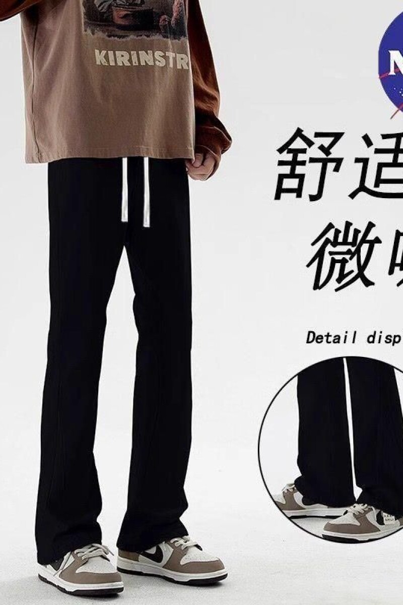 1506/Q80180/P32牛仔裤男女同款直筒春秋黑色高街微喇叭休闲长裤,男装牛仔裤,星座1506