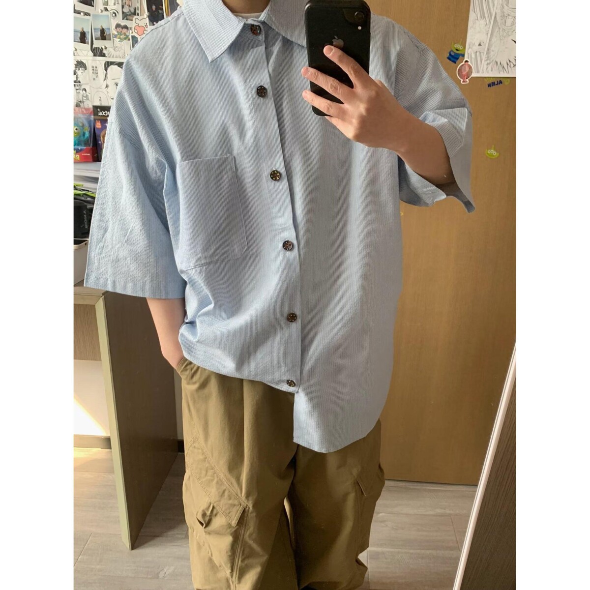 1506/QC1610/P44复古衬衫男夏装港风学生宽松男装上衣外穿,男装衬衫,星座1506