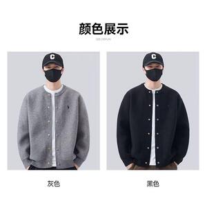 1506/QM060/P60新款棒球领粗针开衫纯色宽松休闲毛衣外套2图片