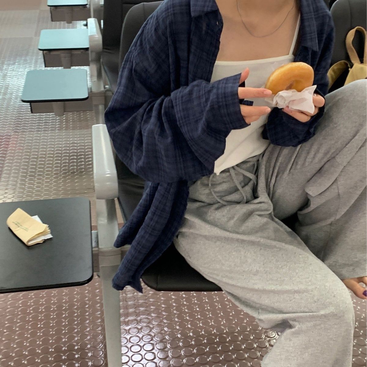 1506/QYC870/P37韩藏青格子宽松外搭衬衣百搭2025年潮流,男装衬衫,星座1506