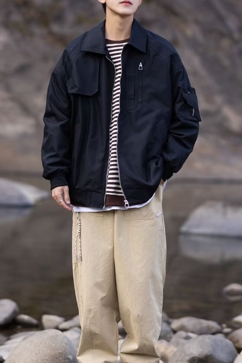 1506/Q6300/P44春秋款工装夹克黑色显瘦衣服宽松翻领外套1,男装夹克,星座1506